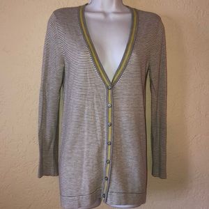J JILL gray white WOOL CARDIGAN SWEATER XS